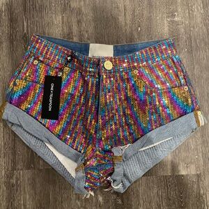 One Teaspoon Rainbow Sequin Low Waist Bandit Denim Short! Brand new with tags!